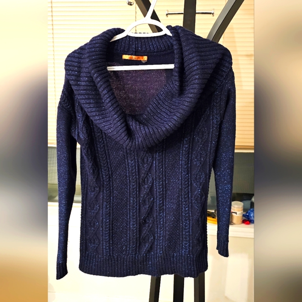Dark blue shimmery cowl neck sweater
